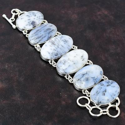 Dendrite Opal Bracelet Genuine Gemstone Jewelry Handmade Decent Bracelet 925 Sterling Silver Bracelet Adjustable Chain Bracelet Wedding Gift