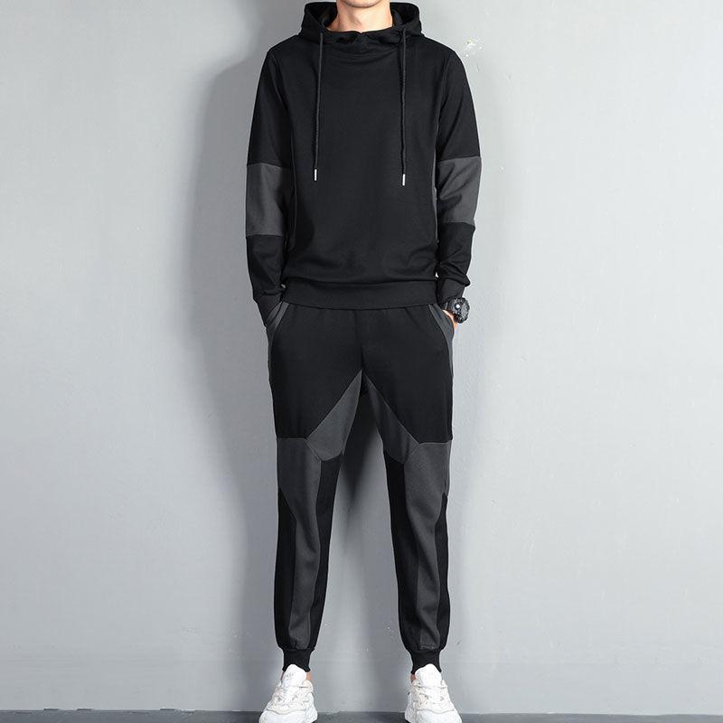 

Новый спортивный костюм для мужчин, красивый, модный свитшот на весну и осень, трендовые брюки, комплект из двух предметов 5XL чёрный