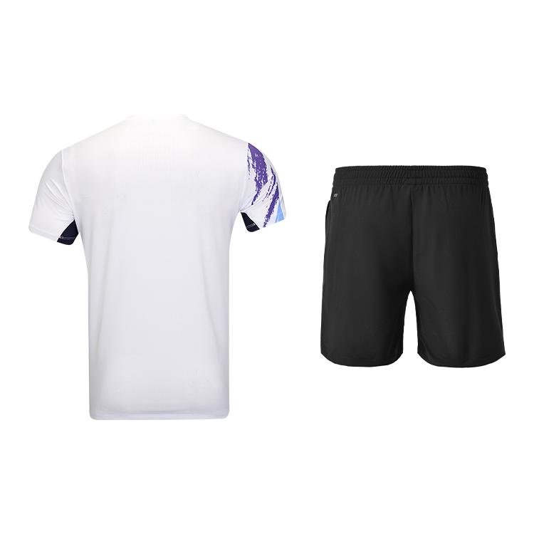 Li Ning Badminton Series Color Block Striped Quick-Dry Sweat-Wicking Pullover Top Casual Quick-Dry Cool Shorts Sports Set AAYV039-2+AKSU789-3