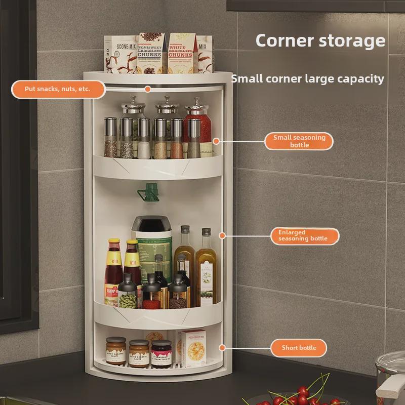 Black Triangular Kitchen Corner Storage Rack for Seasonings and Utensils