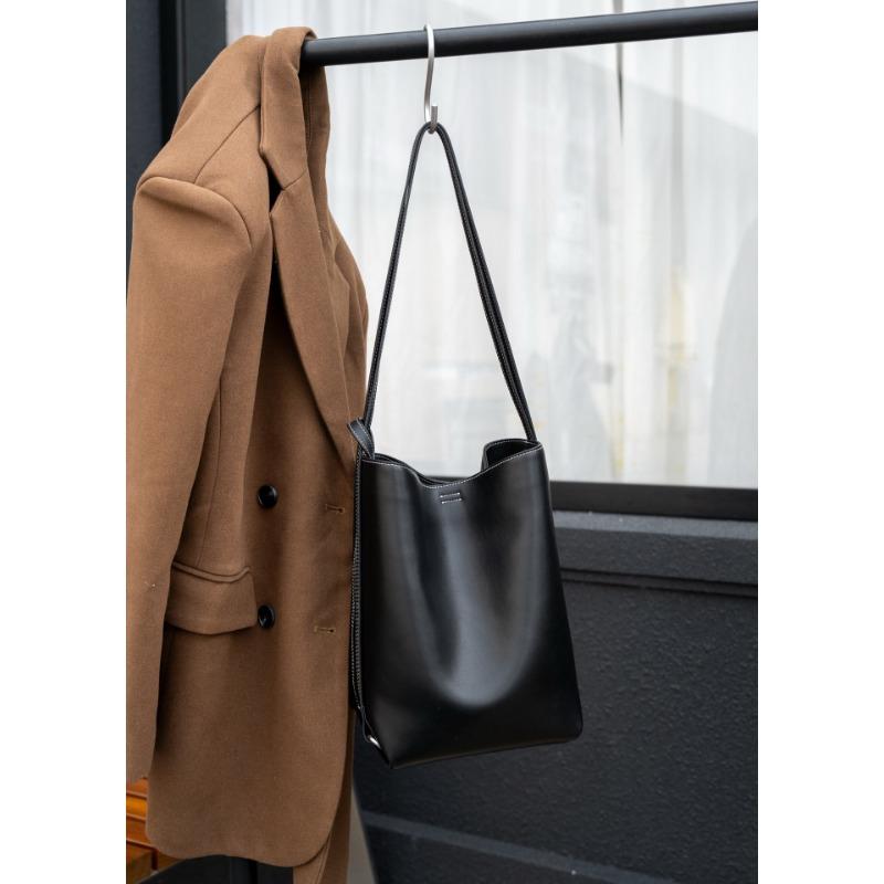 Genuine Leather Single-shoulder, Double-shoulder Crossbody Bag, High-end, Simple Cowhide Bag, Bucket Bag