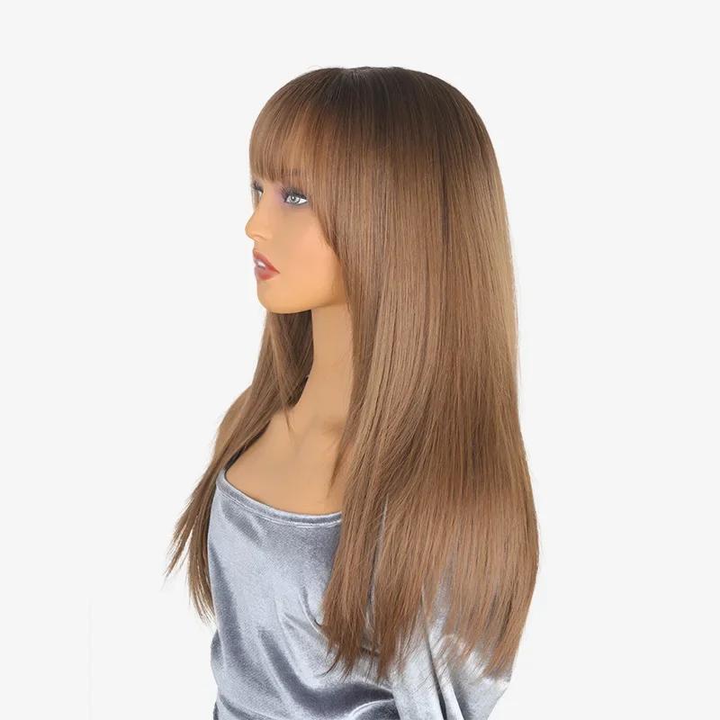 Synthetic wig for European and American long straight hair women Qi bangs natural wig high temperature silk chemical fiber wig