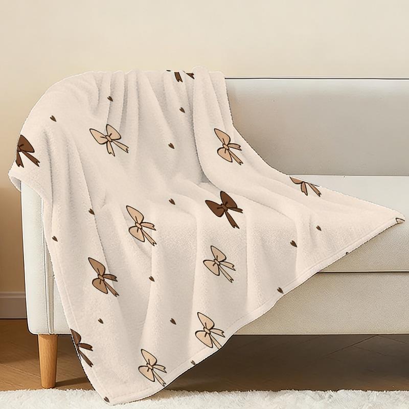Soft Flannel Fleece Blanket with Bow Detail – Warm, Skin-friendly, No-Shed Single Bed Throw for Home, Christmas & Halloween Use