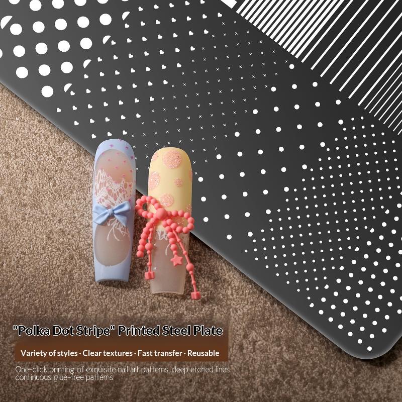 Lace Nail Art Transfer Printing Steel Plate Bowknot Polka Dots Nail Tools Bowknot Silicone Stamp Template