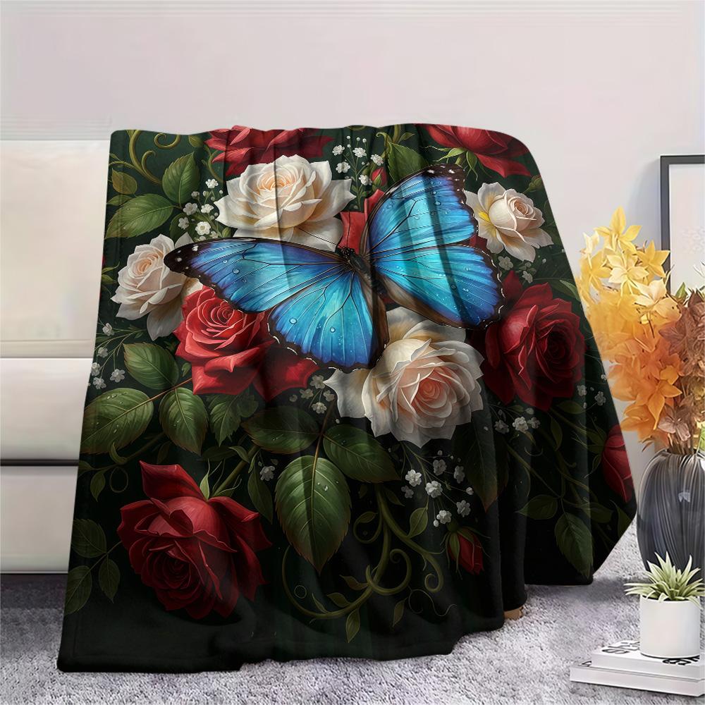 1PC Sleeping Rose  Print FlAannel Blanket, High quality Comfortable for All Seasons, Home Decor, Warmth and Comfort