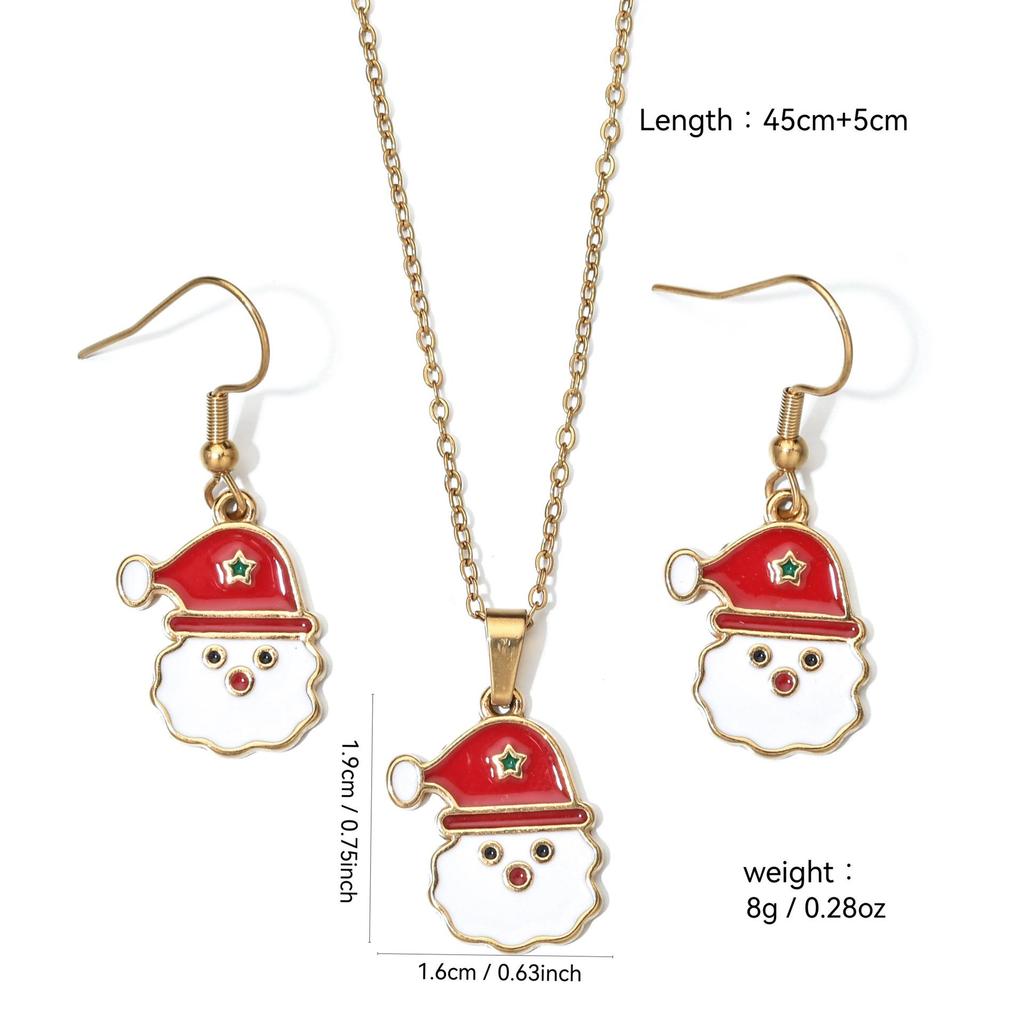 Stainless Steel Christmas Earrings & Necklace Set: Bells, Snowflakes, Santa, Tree, Candy Cane for Women