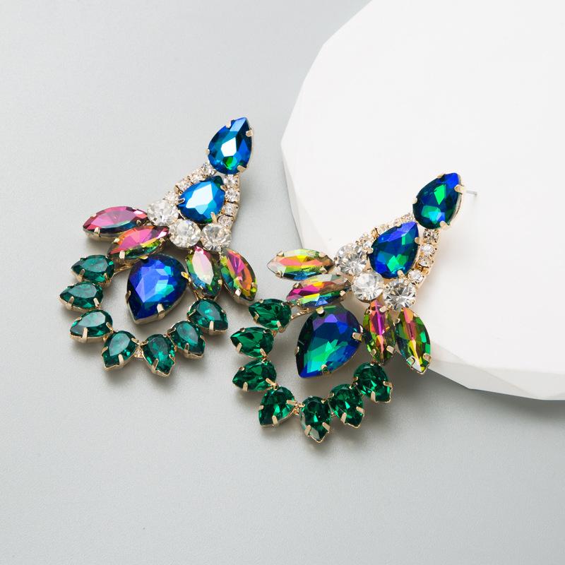Women's Drop Earring Colored Crystal Geometric Pendant Exaggerate Temperament Premium Earrings