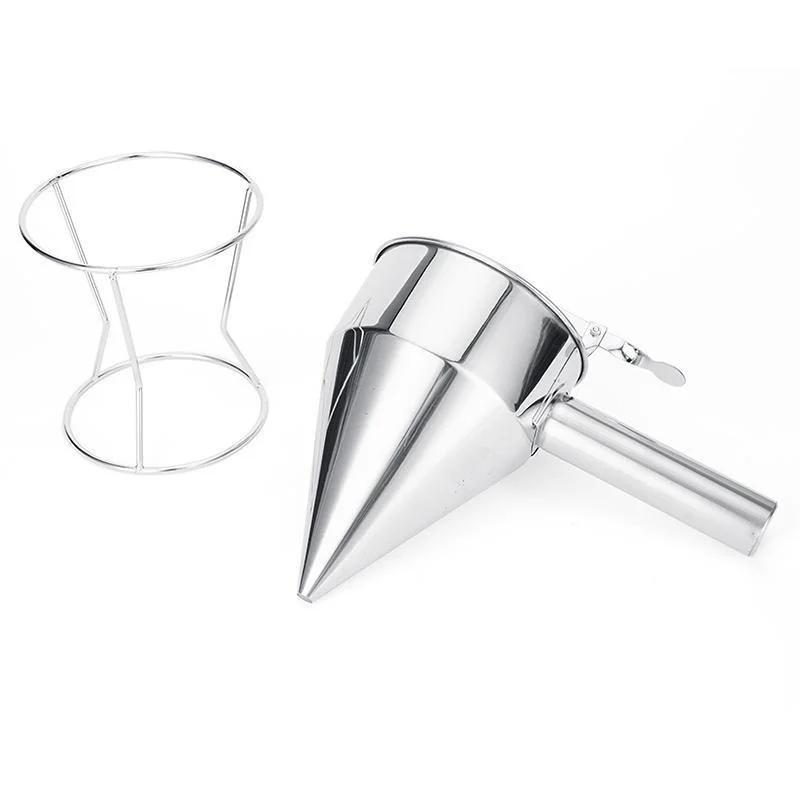 600/1200ML Oil Bucket with Holder Funnel Dispenser Stainless Steel Cupcake Pancake Batter Octopus Ball Kitchen Baking Tool