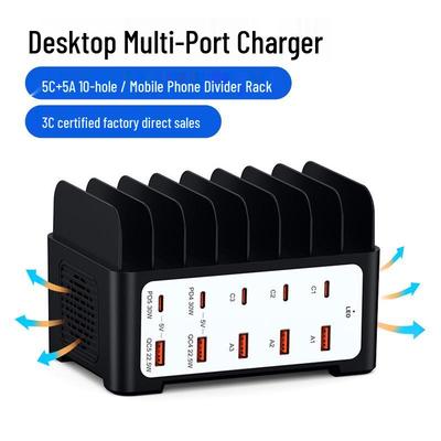 Desktop 120W Multi-Port Charger: 10-Port USB Fast Charging Station for Phone & Laptop, 5C+5A.