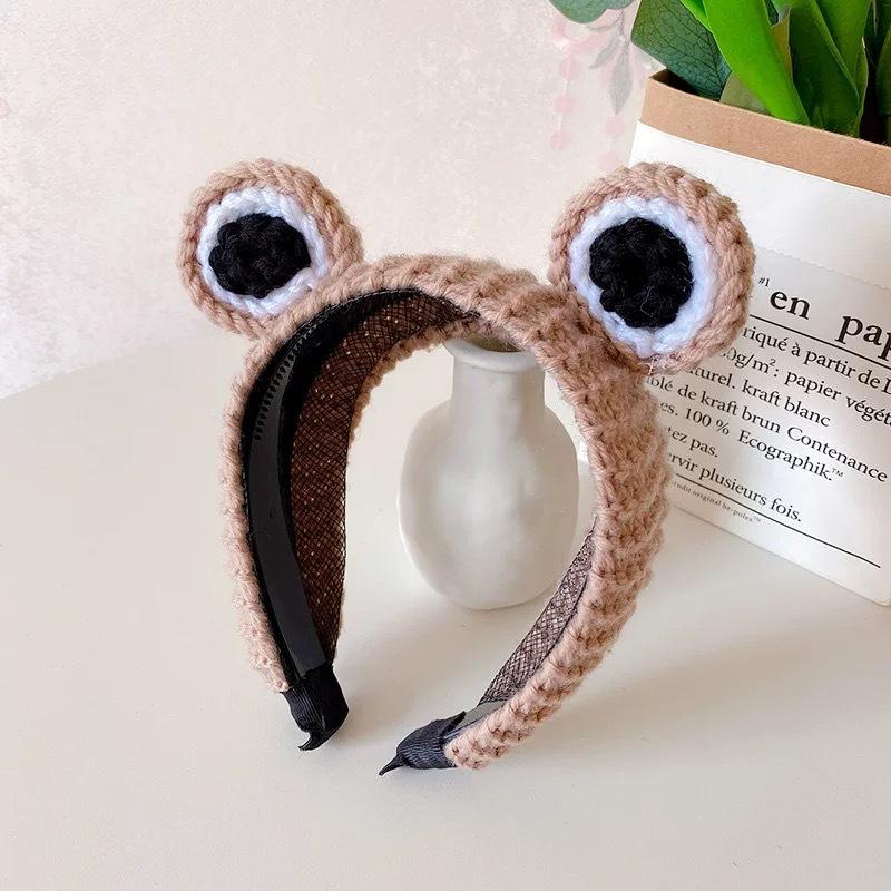 

Повязка на голову вязаная лягушка с большими глазами для умывания, макияжа, волос, милая мультяшная резинка, осенне-весенний головной убор, аксессуары для волос