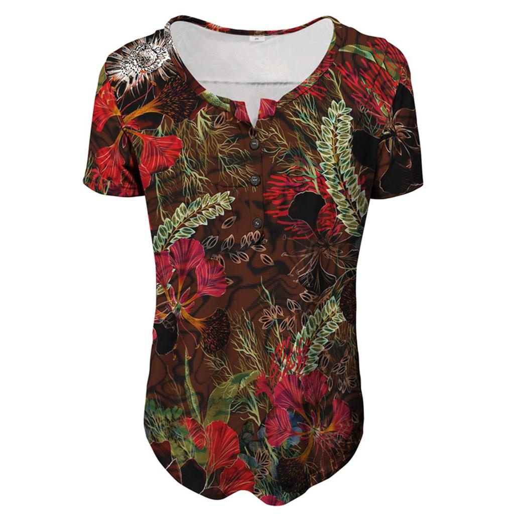 Women's Short Sleeve Tunic Loose Tops Casual Plus Size Tops Pleated Tunic Button Casual Summer Floral Tie Tops For Women
