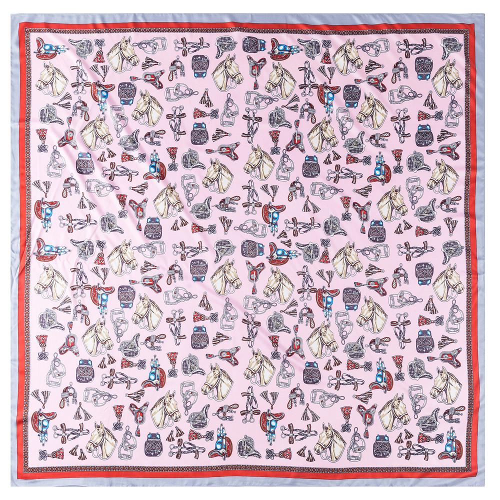 POBING Silk Scarf Women Large Shawls Horse Print Stoles Square Bandana Luxury Kerchief Big Hijab Scarf Female Foulards 130CM