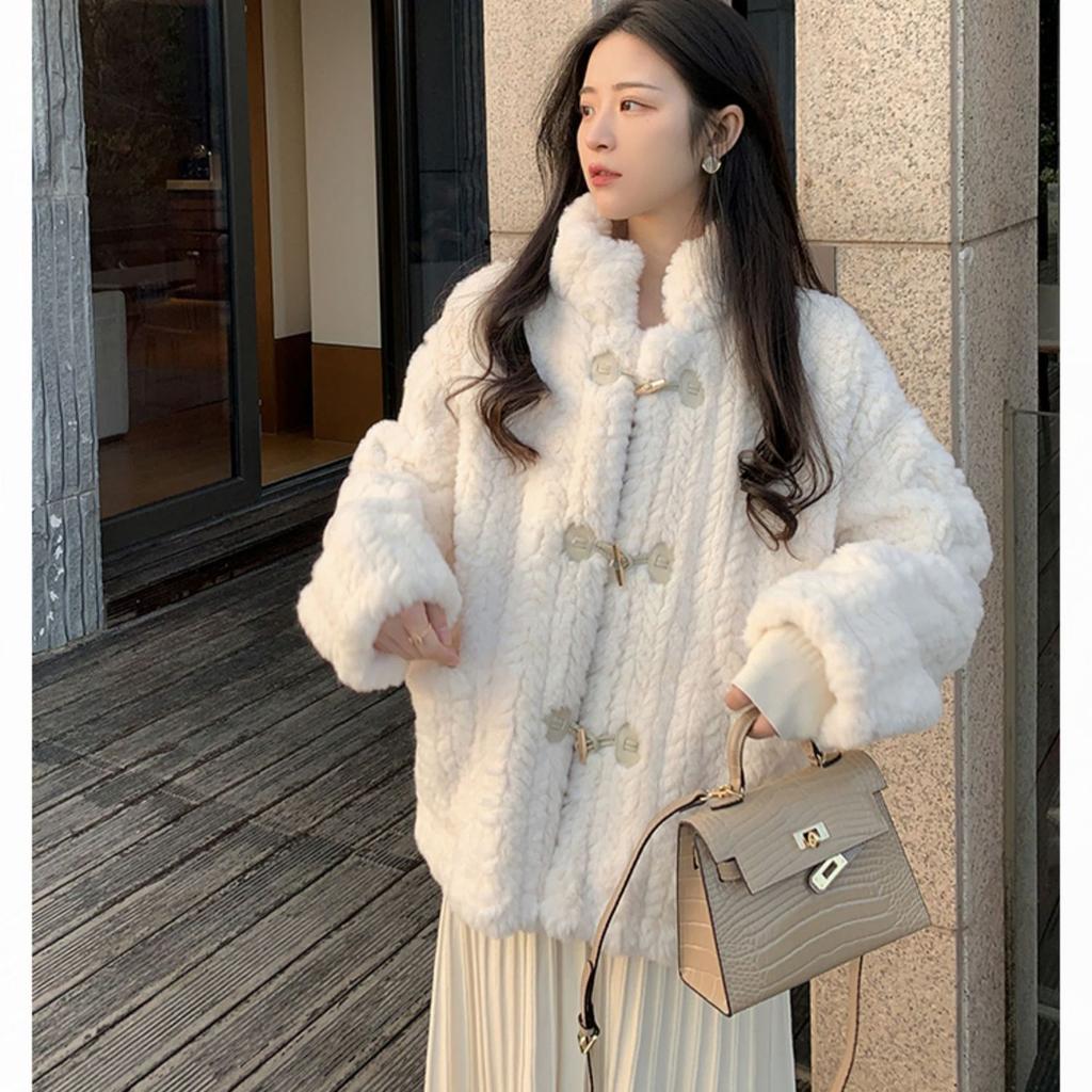 Autumn and winter new imitation fur coat women's plush stand-up collar imitation lamb wool thickened college style imitation rabbit fur coat