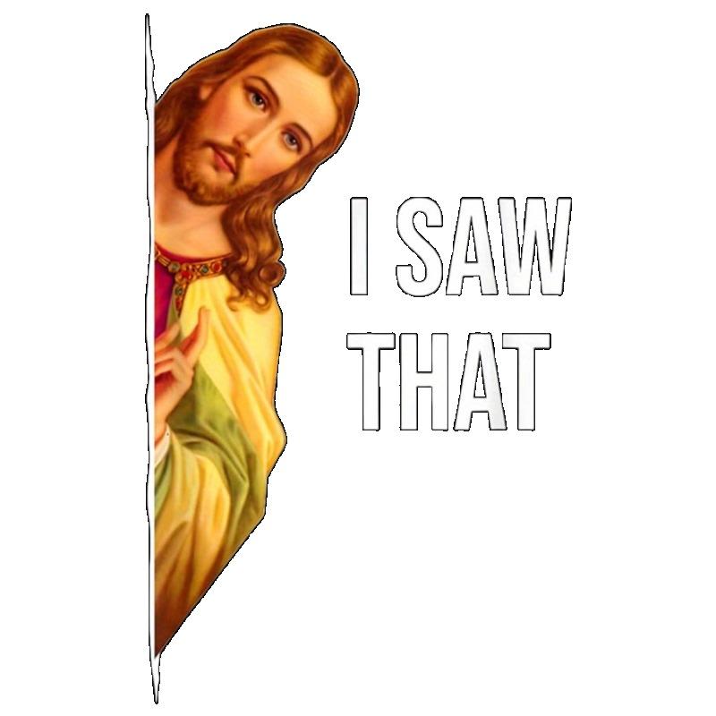 Black T Shirt with Jesus Portrait and I Saw That Text for Casual Wear