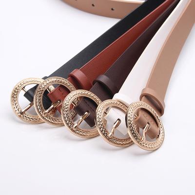 105cm Fashion Faux Leather Women's Belt with Round Buckle Wide Decorative Belt for Sweater Dress