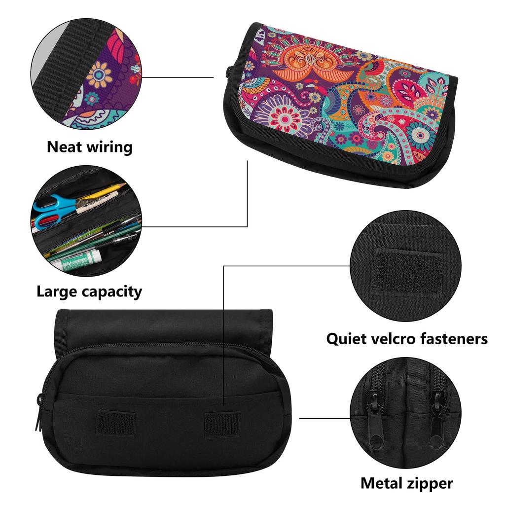 Pen Case Roomy Storage Metal Zipper 300D Polyester with Double Compartments for Pens Ruler Scissors Accessories for Office School