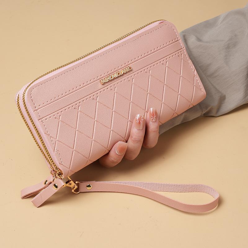 neues Damen-Langportemonnaie mit Doppelreißverschluss, modisch, rautenförmig, große Kapazität, Handytasche, Multi-Karten-Handgelenktasche, Trend Y2021YY- brown