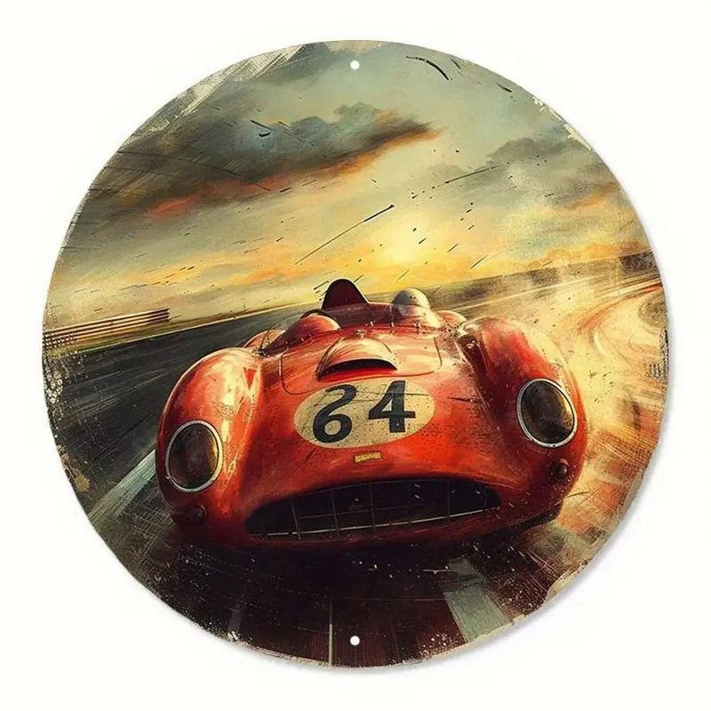 2D Retro Car Tin Painting for Bars Cafes Interior Wall Decor