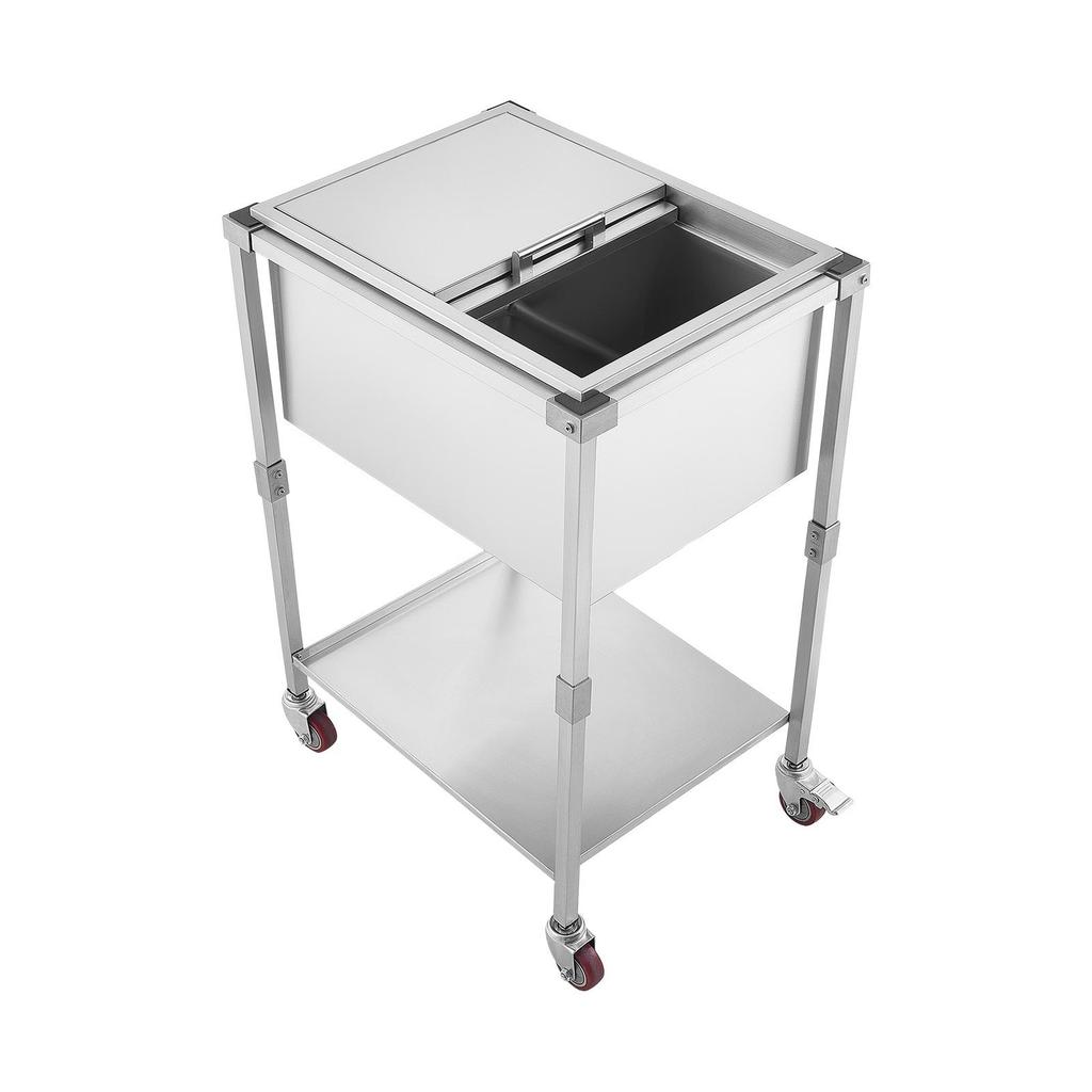 Chariot Glacière à Roulettes en Acier Inoxydable 42,4 L, Glacière Verticale d'Extérieur sur Roues, Couvercle Coulissant, Étagère, pour Terrasse Jardin