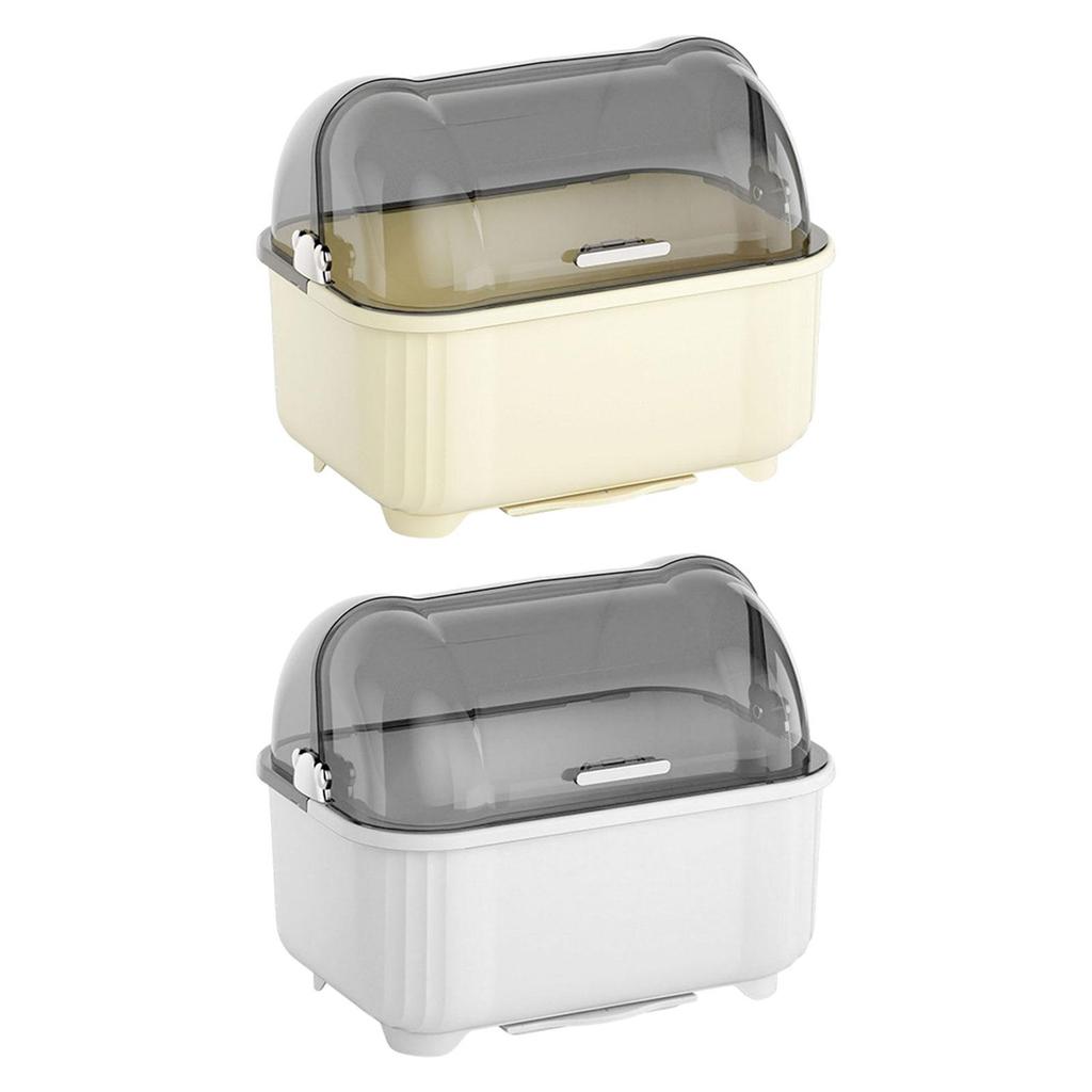 Dustproof Dish Drainer Rack with Pull Out Tray Tableware Drying Organizer Bowl Plate Cup Holder for Kitchen Countertop Storage