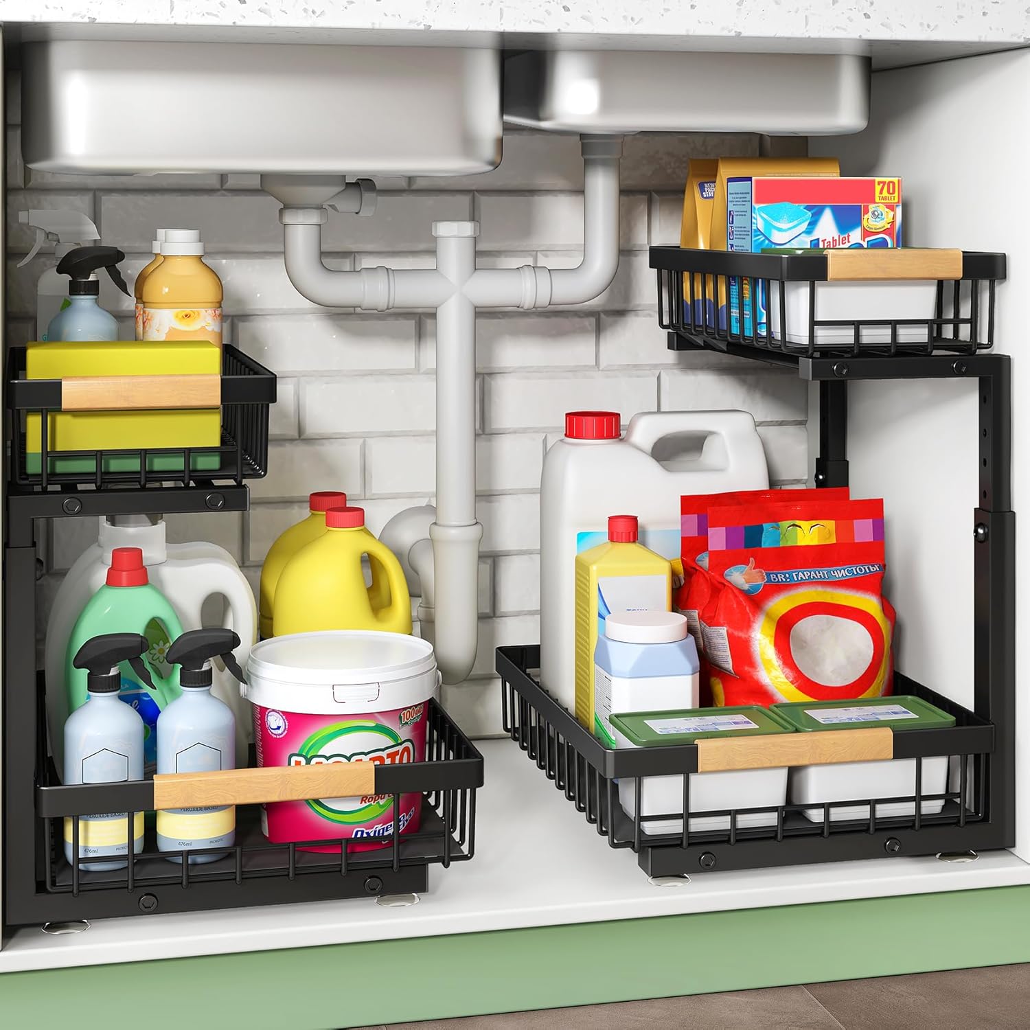 Under Sink Organizer 2 Packs 2 Tier Under Sink Organizers and Storage Slide Out Pull Out Cabinet Organizer Shelf Metal Sliding Drawer for Kitchen 1 Pack 2980₽
