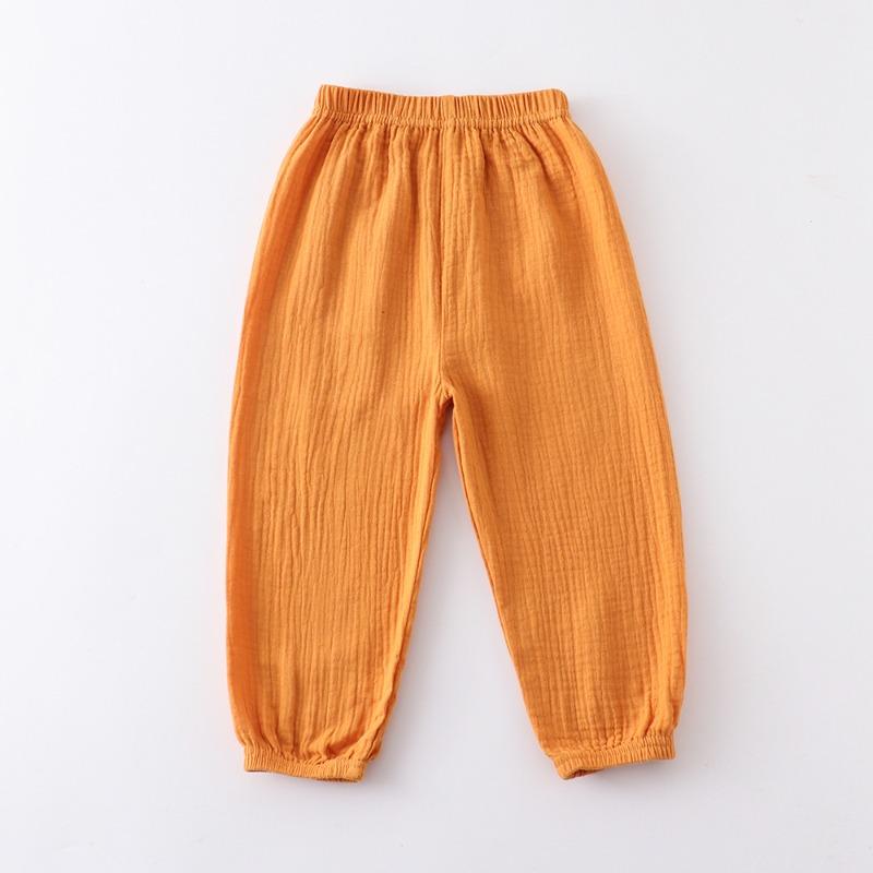 Summer Children Pants Casual Girls Boys Linen Solid Color Loose Pleated Pant Trousers Hight Waist Harem
