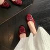 Autumn Round Toe Suede Commuter Flats: Elegant Square Buckle Design for Women