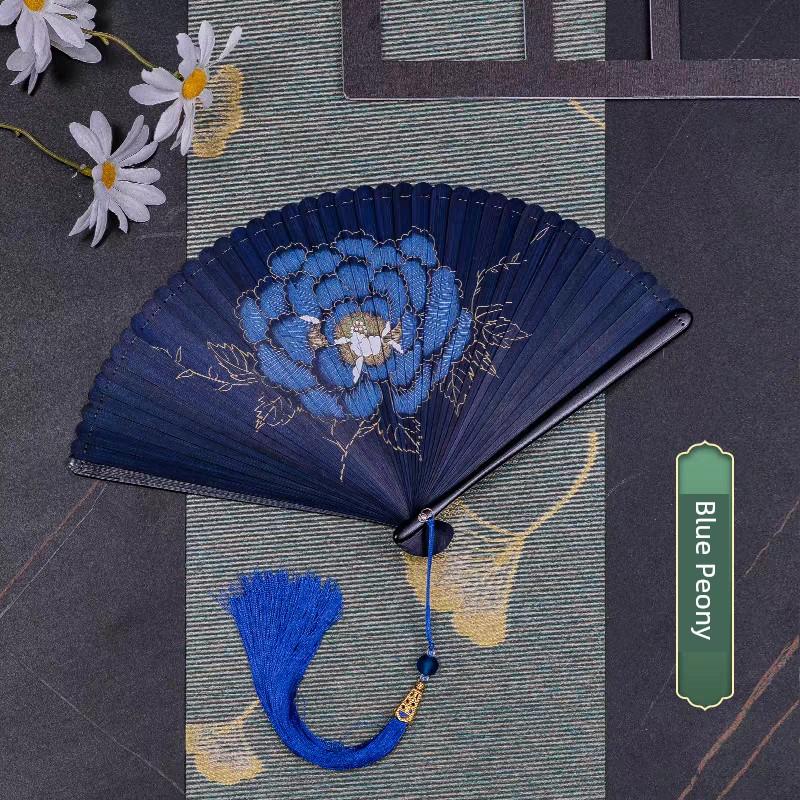 Chinese Style All-Bamboo Classical Fan for Women, Japanese-Style Ancient Classical Black Folding Fan, Bamboo Fan for Hanfu Dance, Portable and Easy