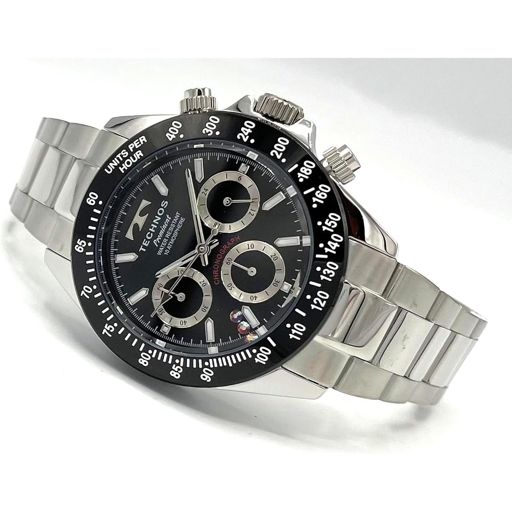 Technos Limited Edition Lucky Aurora Light Stone Chronograph Men's Watch Black with Adjustment Tool