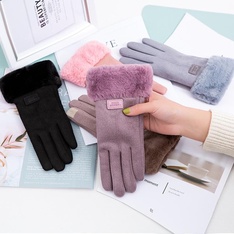 Outdoor Cycling Warm Adult Gloves for Men and Women Autumn and Winter Suede and Arctic Fleece Touch Screen Gloves