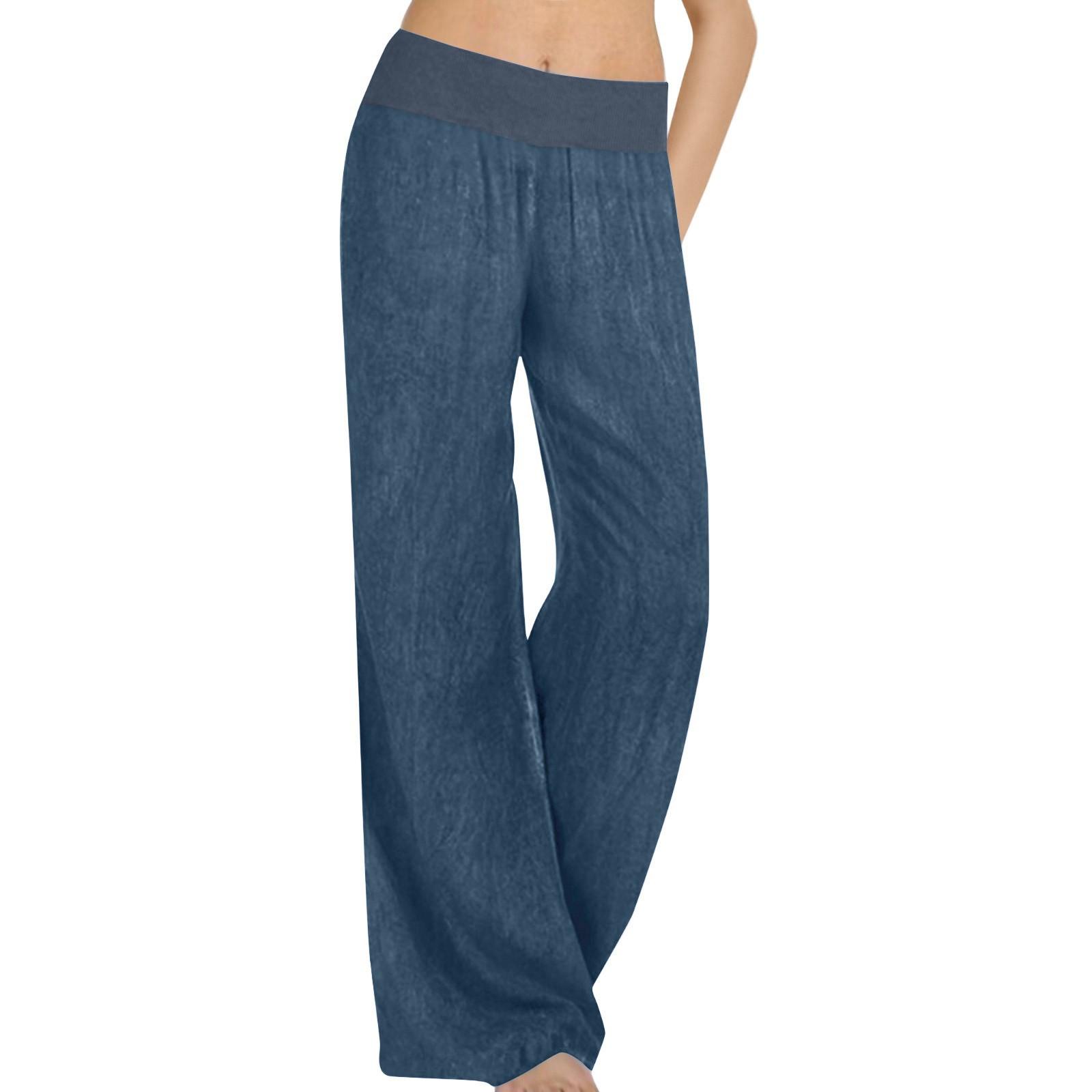 

Женские модные однотонные повседневные свободные брюки из денима с эластичной резинкой на талии без карманов L синий