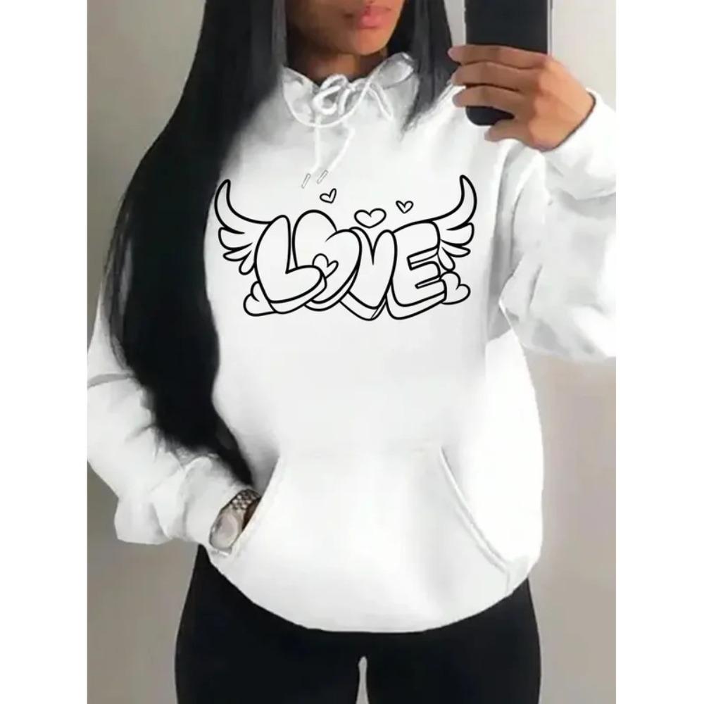 Women Love Has Angel Wings Creative Print for Women Sweatshirt Creativity Pullover Warm Fleece Streetwear Sport Style
