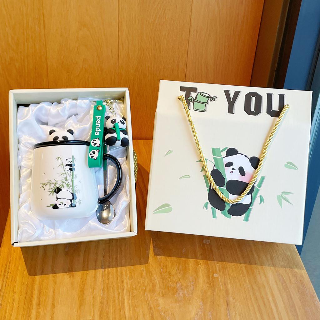 Mug with Lid Spoon New Style Women's Panda Cup Souvenir Ceramic Water Cup Coffee Cup