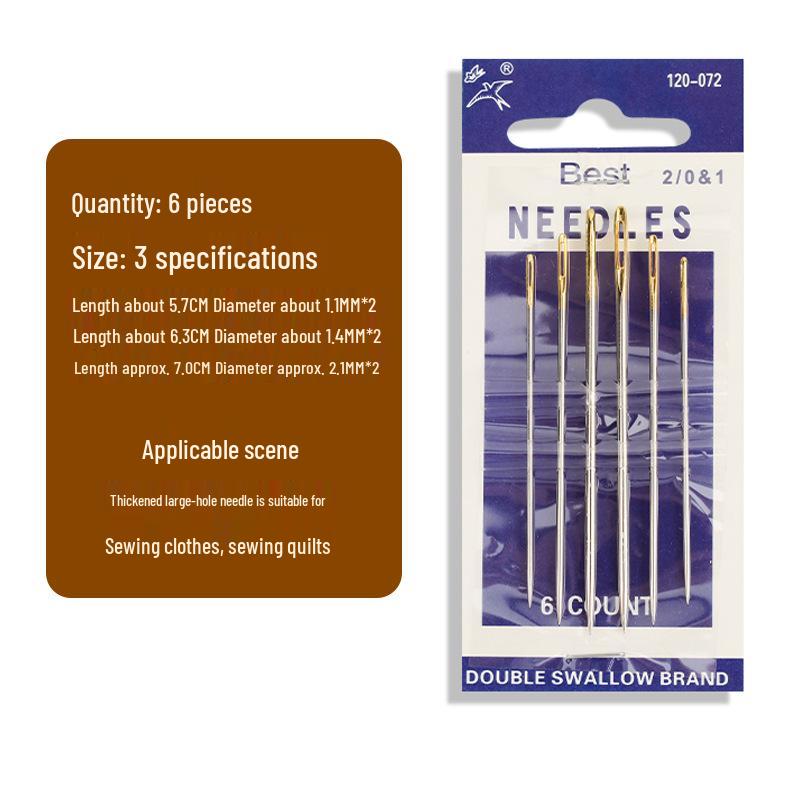 Double Swallow Large Eye Hand Sewing Needle for Household and Quilting, Steel Coarse Thread & Embroidery Needle