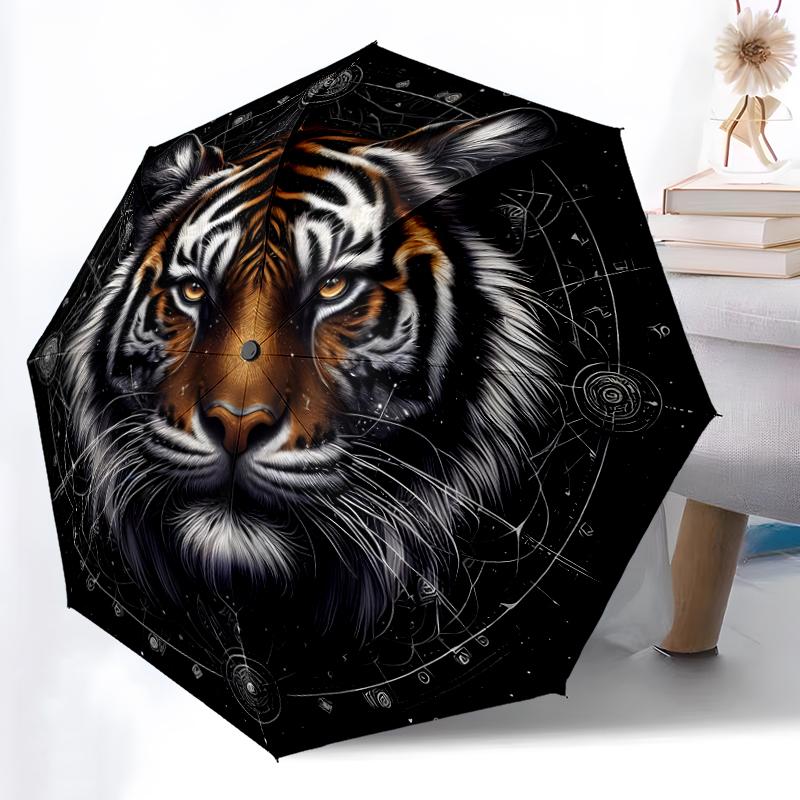 1pc Sturdy 8-Bone Auto Umbrella, tiger Umbrella, Digital Printed, Foldable Umbrella for On-the-Go Outdoor Use