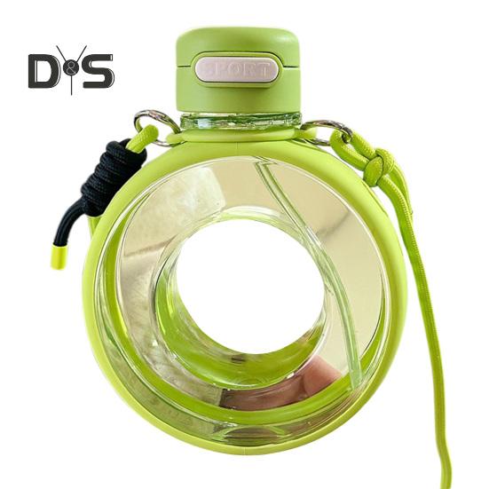 

Бутылка для воды в форме пончика с ремешком, емкость 750 мл, О-образная бутылка для воды, летний контейнер для воды в спортзале, для путешествий, занятий спортом, походов, активного отдыха на свежем воздухе зелёный