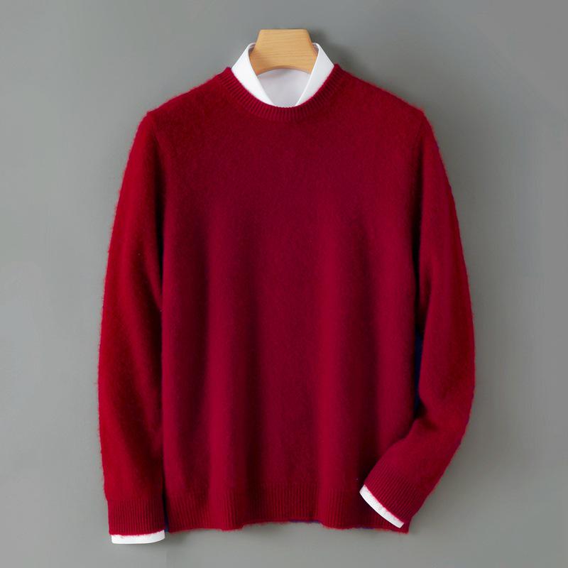 Men's Autumn/Winter Pure Wool Round Neck Thick Knit Sweater Pullover