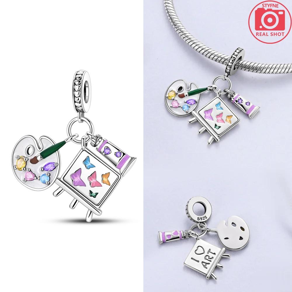 

Authentic Charm Bead Charms copper Artistic Painting Board Bead Charms Compatible With Charm Bead Charms Plata Bracelets for Women Jewellery Making Fi
