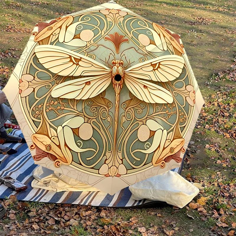 1 Stück Schmetterling Jugendstil Automatischer Öffnungs-/Schließschirm mit winddichtem, stabilem 8-Rippen-Schirmdach, Langlebige Rippen, Modisches Design, Outdoor-Accessoire, Lustiger P