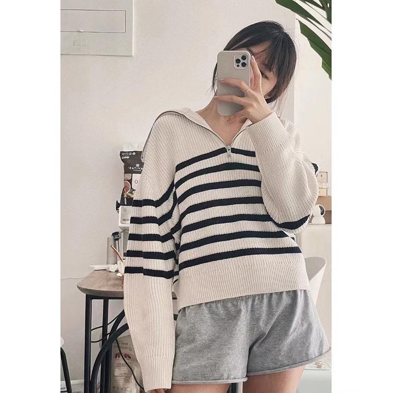 Women's Half-Zip Stand-Up Collar Sweater - Soft, Loose, Lazy Style Knit for Autumn & Winter