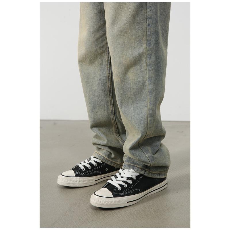 Long Trousers Mud Yellow Jeans Men's Straight Retro Loose Mid-rise Simple Pants Straight Loose Jeans for Men Fashionable and Comfortable Pants