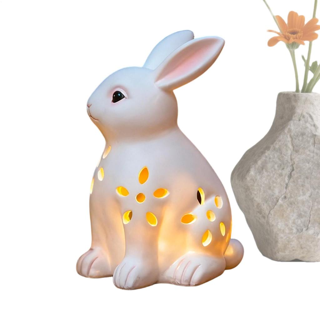 Solar Rabbit Garden Light Easter Cute Rabbit Statue Outdoor Decoration Resin Outdoor Statues Warm Light For Patio Balcony Yard