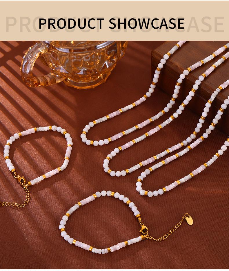 French Elegance Pearl Bead Titanium Necklace & Bracelet Set for Women - Niche Design, Fashionable, Versatile