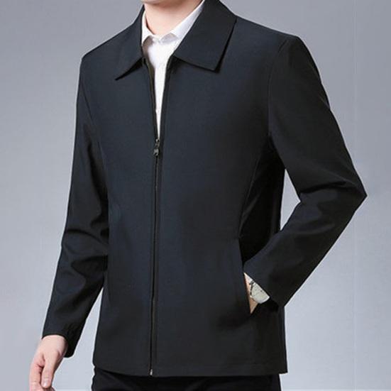 Men Coat Smooth Zipper Lapel Collar Solid Color Middle-aged Men Casual Jackets for Cold Weather