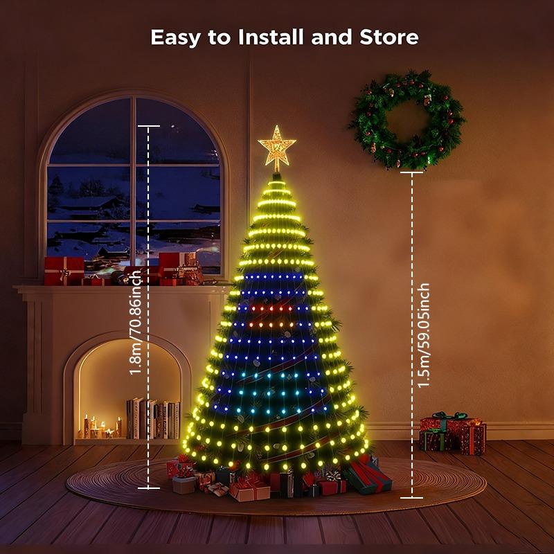 2.1m/6.9ft Christmas Tree String Lights with Star 400LEDs String Lights DIY Text Pattern APP Remote Indoor Outdoor Decor