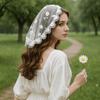 Breathable Flower Embroidery Headscarf Thin Women Lace Bandana Lace Scarf Veil Headbands  Summer