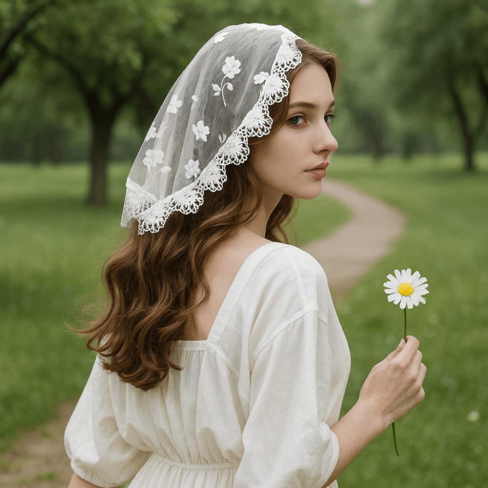 Breathable Flower Embroidery Headscarf Thin Women Lace Bandana Lace Scarf Veil Headbands  Summer