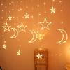 USB & Battery Operated Star Moon Curtain String Lights, Warm White & Multicolor LED Fairy Hanging Lights for Bedroom, Christmas, New Year Indoor Decor