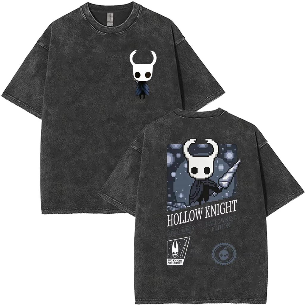Summer Hot Sale 2026 Game Hollow Knight Washed T Shirt Men Women Vintage Top Hip Hop Streetwear Oversized Tshirt Short Sleeve Casual Clothing