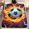 Flaming soccer ball fire effect flannel blanket dynamic sports design energetic football theme blanket for fansbedroomdecoration